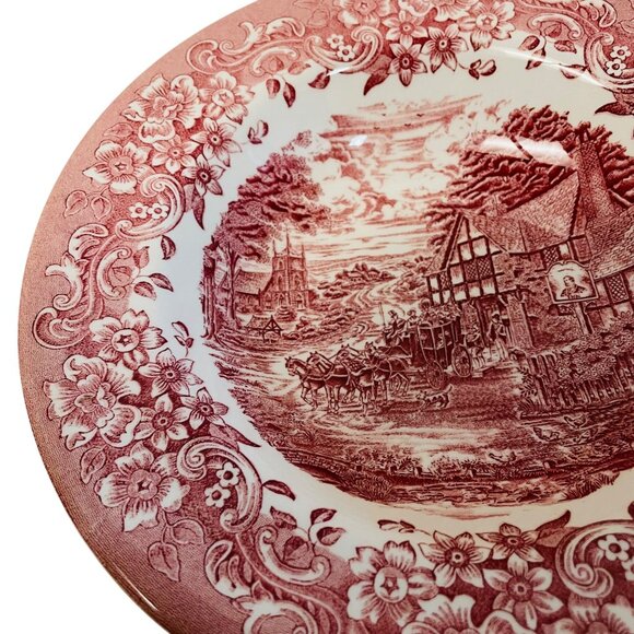 Vintage Johnson Brothers Dinner Plate 8 3/4" Coaching Scenes Red & White Transfe - Picture 5 of 8
